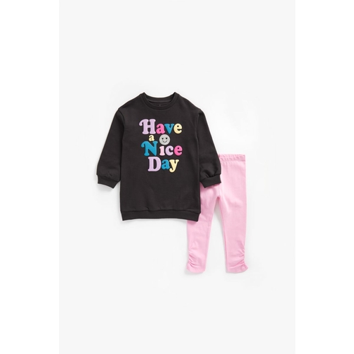 Garanimals Pink Floral Long Sleeve Top/solid Black Leggings Size 3-6 Months